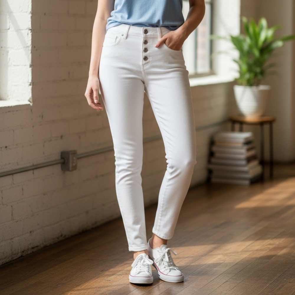 Madewell 10” high rise skinny crop button up white jeans